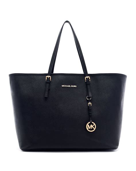 michael kors jet set saffiano travel medium black tote|michael kors saffiano large.